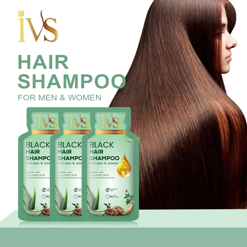 IVS sampo rambut sampo alami Semi permanen, pewarna rambut Herbal 3 In 1 warna cokelat tua 20ml banyak jenis