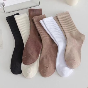 Zhuji Women's Mid Length Socks Crew Solid Color Breathable Casual Daily Wear Medium Thickness Double Needle Sports Socks - Product Image 2