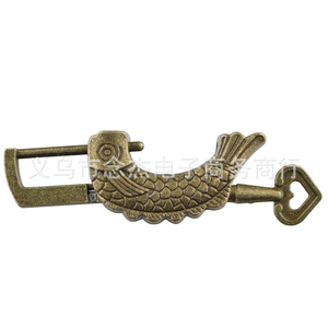 Mini serrure antique en forme de poisson, en alliage de zinc, style chinois, pour boîte en bois vieillie, serrure de meuble durable - Product Image 4