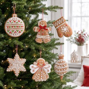 Smiling Cookie Man Christmas Pendant Brown Fabric Ornament for Tree Gift <b>Basket</b> Bakery Display Seasonal Decor Wholesale - Product Image 1