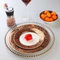 Service de vaisselle de luxe en porcelaine gaufrée or 18 pièces avec assiette à dessert 8 "assiette à soupe pour mariage et maison