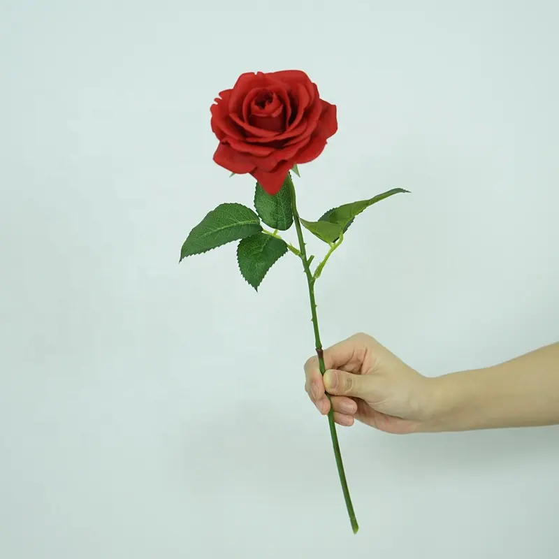 Red Artificial Rose Flower Real Touch Roses with Stem Single Head Fake Rose Flowers Wedding Home Party Decoration Event Gift