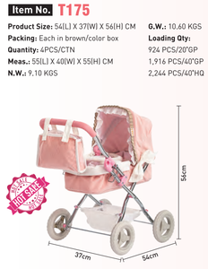 Poussette de poupée en velours côtelé rose avec berceau détachable-Landau fantaisie 2 en 1, tissu en peluche et garniture douce pour un jeu de rôle imaginatif - Product Image 2