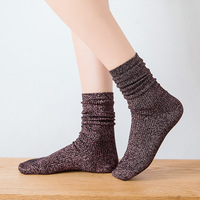 Chaussettes Slouch pour Femmes en Couleur Unie Brillante, Matériel Soie Doré Argenté, Chaussettes Personnalisées à Paillettes