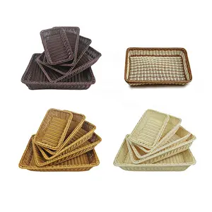 ALIBABA High Quality Food Grade PP Rattan Woven Plastic Rattan Bread & Bun Plastic Rectangular Baskets