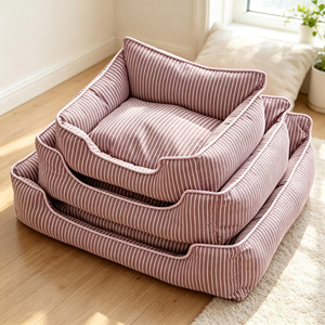 Cama para Mascotas Personalizada de Felpa Suave con Rayas y Funda Extraíble, Colchoneta para Dormir para Todas las Estaciones, Sofá Cama para Perros y Gatos Medianos y Grandes - Product Image 2
