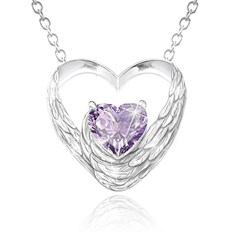 Kadın mor Birthstone kalp kolye gümüş kaplama çift kalp alaşım hediye düğün nişan yıldönümü için
