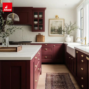 Alland Armadietti da Cucina Completi Personalizzati con Combinazione di Stoccaggio, Porte in <span class=keywords><strong>Legno</strong></span> Massello, Isola Sostitutiva, Colore Rosso Vino, con Lavello - Product Image 2