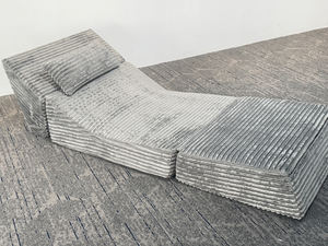 Canapé modulable transformable et compressible à trois places, en velours côtelé rayé <span class=keywords><strong>gris</strong></span>, multifonctionnel pour l'assise, villa, école - Product Image 1