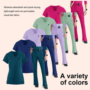 Women's Scrub Set Four Way Stretch Moisture Wicking V Neck Top And Pants For Medical Beauty Salon Uniforms Size S XXL - Product Image 4