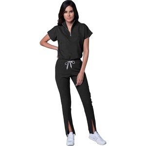Women's Scrub Set Short Sleeve Solid Color Split <b>Pants</b> Quick Dry <b>Work</b> Uniform For Nurses Doctors Spa Beauty Staff - Product Image 3