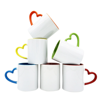 Taza de Cerámica de 11 oz con Asa en Forma de Corazón, Bicolor, para Sublimación |   Vaso Recubierto en Blanco para Impresión Personalizada por Transferencia de Calor |   Taza para Regalo y Publicidad