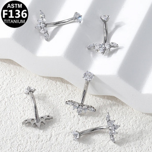 Piercing de nombril en titane avec zircone papillon, bijoux de piercing pour nombril, titane ASTM F136 - Product Image 2