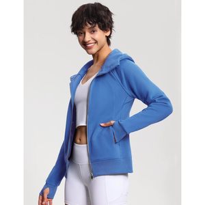 Women's <b>Zip</b> <b>Up</b> Hoodie Fleece Workout Jacket With Pockets Thumb Hole Breathable Full Sleeve - Product Image 4