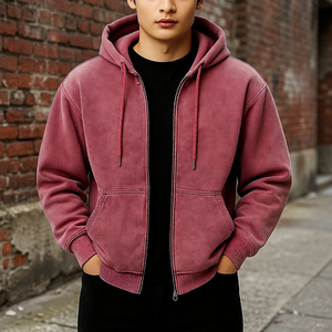 Sudaderas con capucha de felpa francesa de alto gramaje, algodón de alta calidad 500 g/m², con cremallera completa, personalizadas para hombre, estilo boxy y corto. - Product Image 4