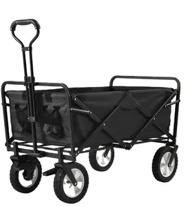 Garden Camping Cart Collapsible Outdoor Wagon Steel Frame Folding Picnic Beach Trolley Cart Utility Travel Folding Beach Wagon