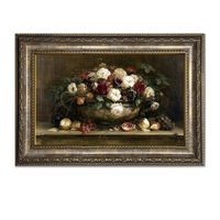 Tableau mural vintage floral et fruitier, nature morte, cadre doré style Ancien Monde, échantillons OEM ODM prêts en moins d'une journée