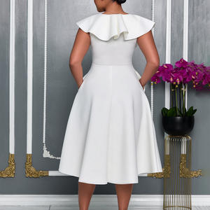 Robes <span class=keywords><strong>de</strong></span> soirée à <span class=keywords><strong>la</strong></span> mode femmes élégant col en v à volants fleur a-ligne robes formelles pour femmes robes <span class=keywords><strong>de</strong></span> soirée pour les femmes - Product Image 5