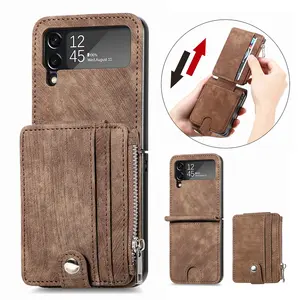 Luxury Leather Smartphone Cell Mobile PU+PC Folding Phone Case For Samsung Z Flip 4 3 Phone Case Cover With Card Holder