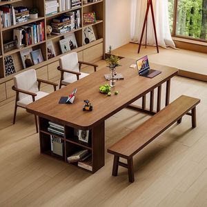 Escritorio Ejecutivo de Madera Sólida con Estante de Almacenamiento, Mesa de Estudio para Oficina en Casa - Product Image 2