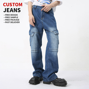 OEM Mid Waist Washed Wide Leg Workwear <b>Overalls</b> Distressed Vintage Custom Print Hip Hop Streetwear Baggy Designer <b>Men</b> Jeans - Product Image 4