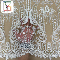 Nouveau tissu en dentelle perlée pour mariée, tissu en dentelle française, tissu en maille, tissu en dentelle à sequins, tissu en dentelle à perles, tissu en dentelle florale 3D pour robe de mariée de luxe