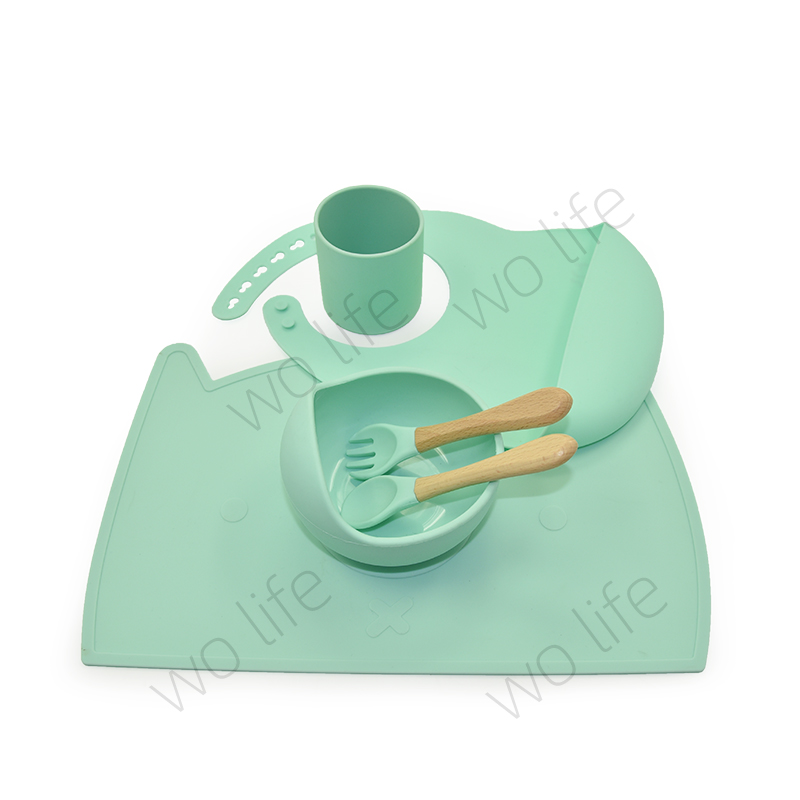 BPA бесплатные силиконовые детские столовые приборы, Детские Силиконовые ложки для кормления, набор детской посуды наборы для ухода за кожей нагрудник чаша ложка для детей пищевой силикон