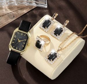 Fashion Square <b>Case</b> Ladies Quartz Watch, Luxury Leather Strap Wristwatch, 5-in-1 Exquisite Jewelry Watch Set - Product Image 5