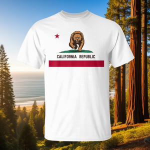 T-shirt blanc à col rond et manches courtes pour homme, avec drapeau de l'État de Californie, tenue promotionnelle - Product Image 3