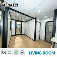 AURACON Conteneur de bureau mobile préfabriqué extensible à double aile de 20 pieds, style européen, 2 chambres, maison modulaire pour habitation