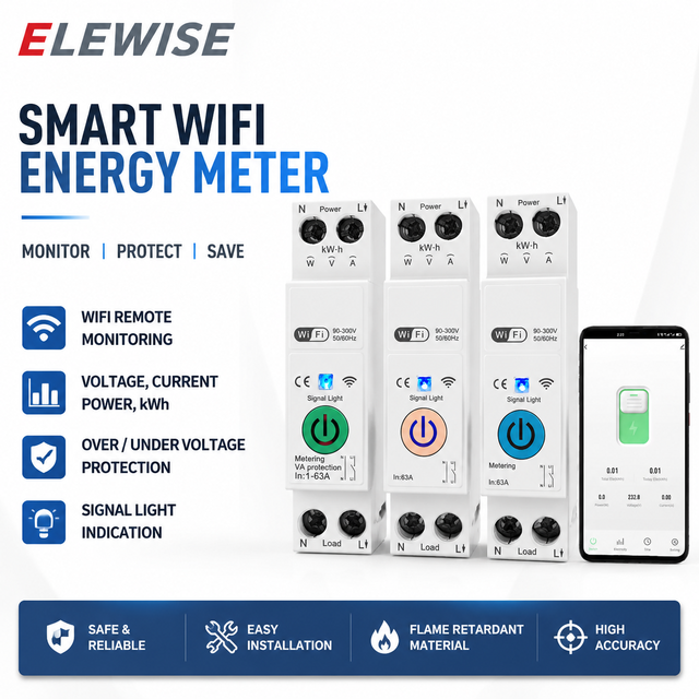 WiFi 63A Single Phase Din Rail Smart Energy Meter with Over Voltage Protection Timer Safety Features for Smart Home Control