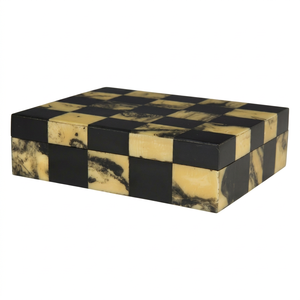 Classic Rectangular Wood Resin Inlay Jewelry Box Black Cream Checkerboard Design Eco-friendly Storage for Bedroom Living Room - Product Image 1