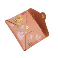 Dompet Kartu Kredit Mini Kulit PU Logo Kustom Fashion, Dompet Koin Kancing Tekan Motif Bunga untuk Wanita dan Remaja Putri