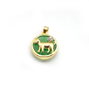 Liontin Zodiak Cina Berlapis Emas HD0031 dengan Batu Giok Hijau dan Zirkonia Berlian, Liontin Giok Hewan Harimau Naga Ular Monyet - Product Image 4