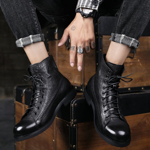 <span class=keywords><strong>Bottes</strong></span> <span class=keywords><strong>Chelsea</strong></span> en <span class=keywords><strong>cuir</strong></span> de vachette véritable pour hommes, logo personnalisé, baskets mi-mollet avec fermeture à lacets, style britannique, prix - Product Image 5
