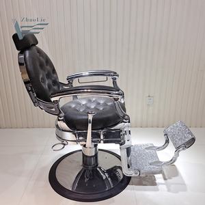 Sillón de Barbería Vintage <span class=keywords><strong>VIP</strong></span> de Acero Inoxidable para Exteriores con Reclinación Hidráulica y Rotación de 360 Grados para Salón, Gimnasio y Uso Comercial - Product Image 4