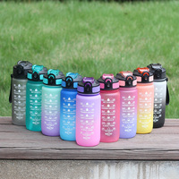 Bouteille d'eau motivante de 600 ml sans BPA en PC, bouteille de sport dégradée avec marqueur de temps et couvercle à clapet pour la gym, le fitness, les activités de plein air et les voyages