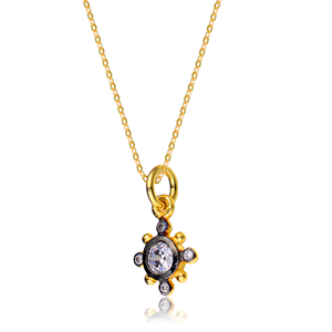 TD Collette Z argento Sterling collana pendente moda con zirconi bianchi accenti oro nero - Product Image 2