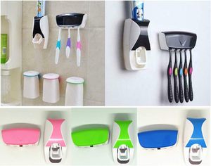 Automatic <b>Toothbrush</b> <b>Holder</b> <b>Toothpaste</b> Dispenser Set Dustproof Sticky Suction Wall-Mounted Plastic Battery-Powered <b>Toothpaste</b> - Product Image 4