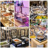 XINGPAI Professionnel Hôtel Or Buffet Chauffe-Plat Visuel Acier Inoxydable 6 Litres Rond Réchaud À Couvercle Roulant Avec Fenêtre