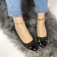Zapatos Planos de Mujer, Diseño de Dos Tonos en Tweed, con Lazo Decorativo, Punta Redonda, Elegantes, Casuales de Negocios, para Oficina