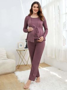 ชุดนอนคลุม<span class=keywords><strong>ท้อง</strong></span>แบบมีเชือกผูกเอว ชุดลำลองสำหรับให้นมบุตร ชุดนอนตุรกี ไซส์พลัส ชุดลำลองสำหรับผู้หญิง - Product Image 3