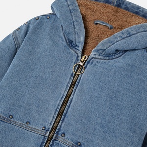 Custom Men Blue Hooded <b>Jacket</b> Faux <b>Sherpa</b> <b>Lined</b> Warm <b>Denim</b> <b>Jacket</b> Zipper Fly Studded Work <b>Denim</b> <b>Jacket</b> - Product Image 4