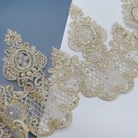 Bordure en dentelle à sequins en polyester de 24 cm de large, couleur or, pour robe de mariée, dentelle à cordonner