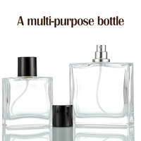 Flacon de parfum de 50 ml, flacon de parfum carré transparent en verre de 100 ml, flacon pulvérisateur de parfum réutilisable