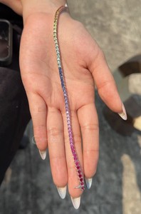 Bracelet tennis en saphir arc-en-ciel de 3,11 carats, or blanc 10 carats, 6,5 pouces, bracelet de luxe pour femmes - Product Image 5