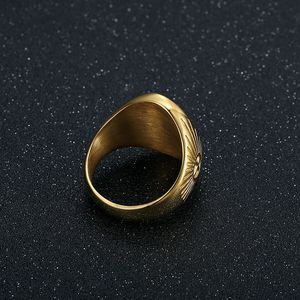 Golden Oval Men's <b>Ring</b> With Lion Head And <b>Crystal</b> Pave Setting For Everyday Wear - Product Image 4