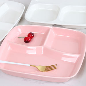 White Colorful Glazed Sections Divided Rectangle <strong>Ceramic</strong> Compartment Plates Dinner Serving <strong>Tray</strong> for Hotel Restaurant - Product Image 3