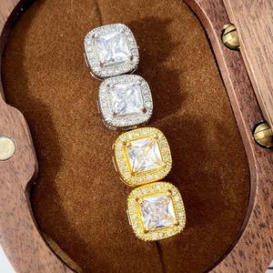 Wholesale Korean Bulk in Stock 18K Gold Plated Waterproof Cubic Zirconia Square <b>Stud</b> Earrings for Women - Product Image 6