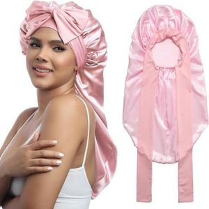 Bonnet en Soie Extra Large avec Long Ruban à Nouer, Bonnet de Nuit Ajustable en Satin pour Tresses, Soin des Cheveux, Vente en Gros Personnalisée - Product Image 2